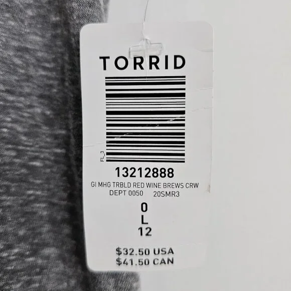 NWT TORRID T-Shirt Top GRAY size 0 L 12 Red Wine & Brews Flag Patriotic Fun Cute - Picture 5 of 6